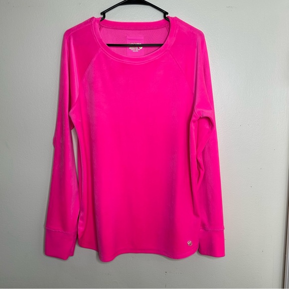 Lilly Pulitzer Luxletic Blythe Velour Pullover Sweater Pink size Large - Picture 2 of 7